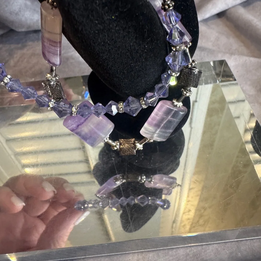 Sterling silver‎ 925 Purple and Silver Beaded Bracelet Set Gorgeous!!